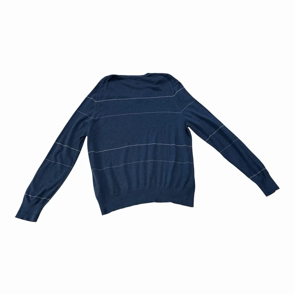 Banana Republic Sweater Mens Blue Stripe Luxury Blend Silk Cashmere Cotton -XL